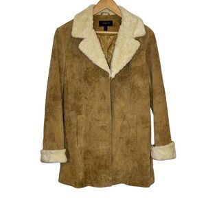 Colebrook Classics Women's Suede Penny Lane Coat Faux Fur Collar Y2K Size Large